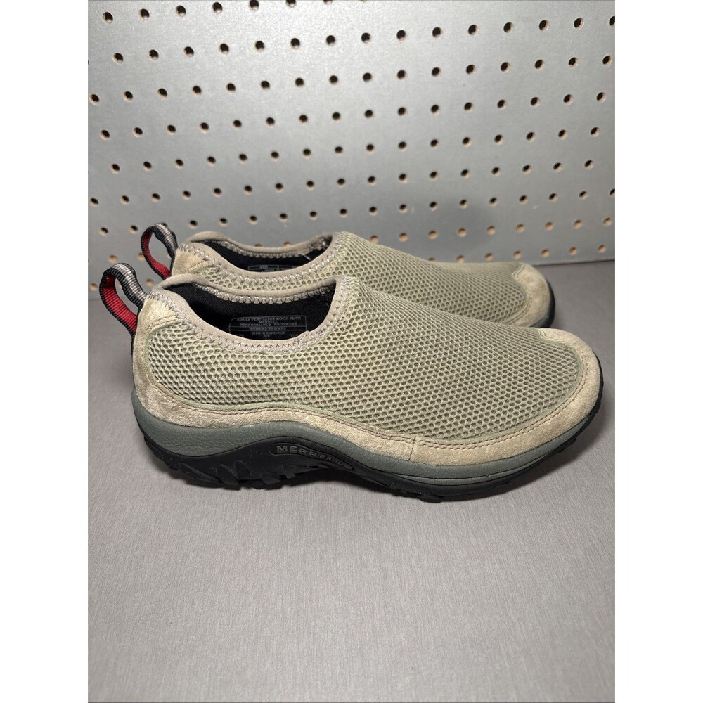 Merrell Jungle Moc Ventilator Shoes Womens Sz 6.5 Green Olive Gray Mesh Slip-On